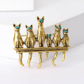 Six Cats On Fence Brooch Green Eyes Gold Silver Tone Pin view 2