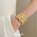 Irregular Hammered Wide Open Cuff Bracelet In Silver Or Gold Tone view 3