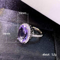 Purple Oval Solitaire Halo Split-Band Ring In Silver Tone view 5