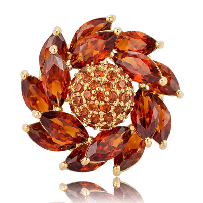 Front view of marquise Crystal Pinwheel Flower Brooch in Six Colors against a white background.