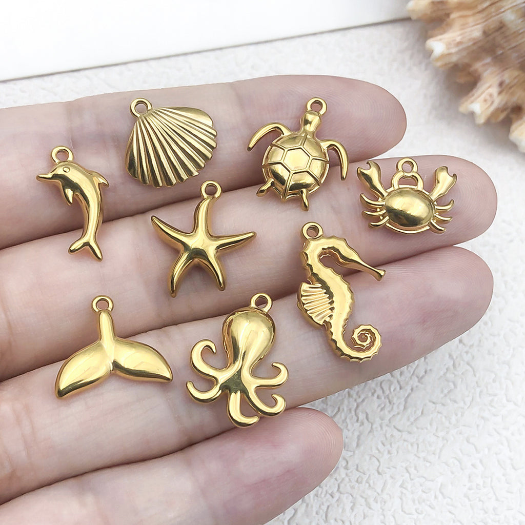 Stainless Steel Ocean Shell Seahorse Turtle charm pendants for DIY bracelet necklace