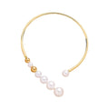 Gold Geometric Pearl Torque Necklace Wave Choker Pair view 5