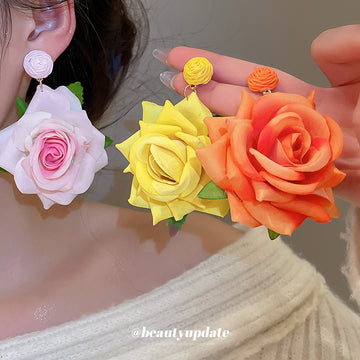 Dimensional Rose Flower Stud Earrings in Four Colors