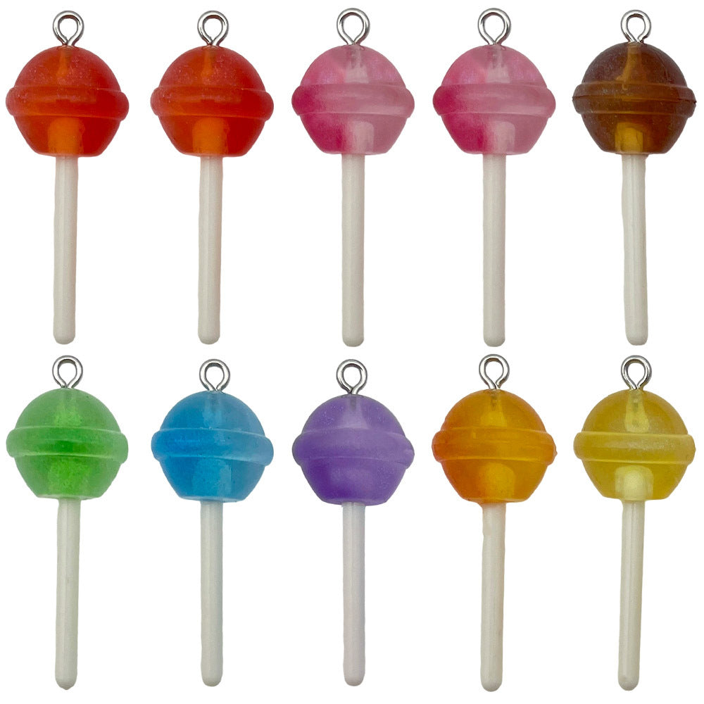 Transparent Glitter Resin Lollipop Charm Pendant for DIY Keychain Bag Chain Jewelry