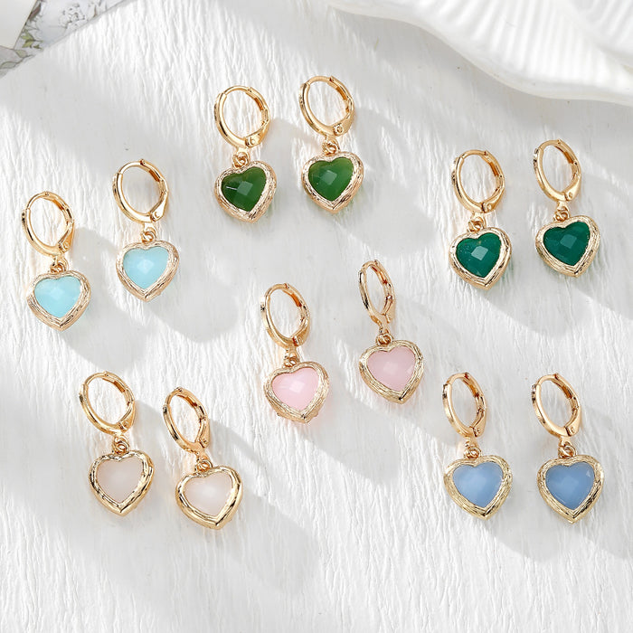 Gold Tone Crystal Heart Huggie Earrings in Seven Color Options