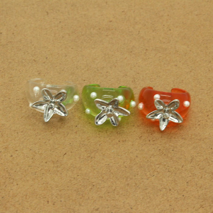 Clear Acrylic Starfish and Faux Pearl Wide Rings in Three Colors