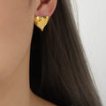 Textured Heart Stud Earrings Wrinkled Metal Gold Or Silver view 6