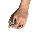 Silver Large Flower Pearl Center Open Statement Ring view 5