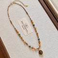 Brown Blue Beaded Necklace with Round Drop Pendant view 2