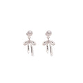 Silver Bow Pearl Fringe Stud Earrings with Polished Metal Details view 5