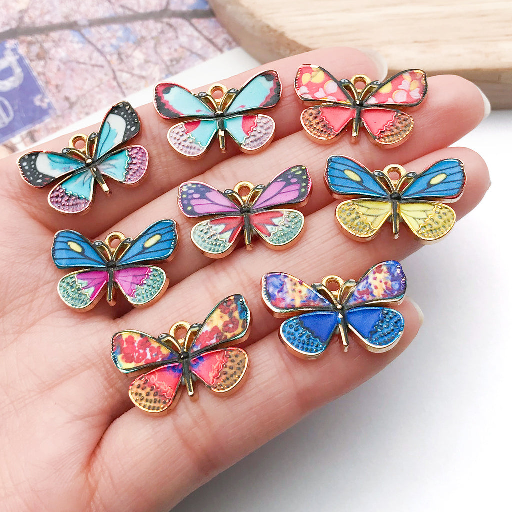 Colorful Enamel Zinc Alloy Butterfly Charm Pendant for DIY Bracelet Necklace Keychain