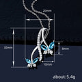 Silver Tone Blue Butterfly Vine Pendant Necklace with Polished Metal Finish view 4