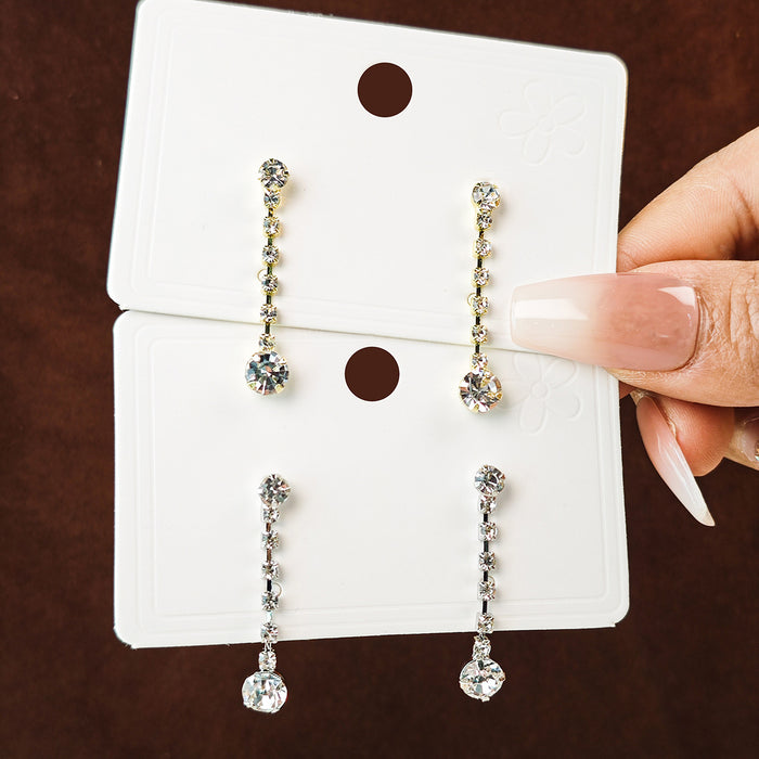 Gold and Silver Clear Look Long Line Dangle Earrings