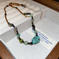 Brown Cord Turquoise Nugget Mixed Green Bead Necklace view 6