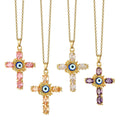 Gold Cross Evil Eye Gemstone Pendant Necklaces 4 Colors view 5