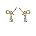 Twisted Rope Bow Drop Stud Earrings Clear Teardrop Stones view 5
