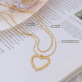 Double Layer Bamboo Heart Pendant Necklace Gold Steel view 2