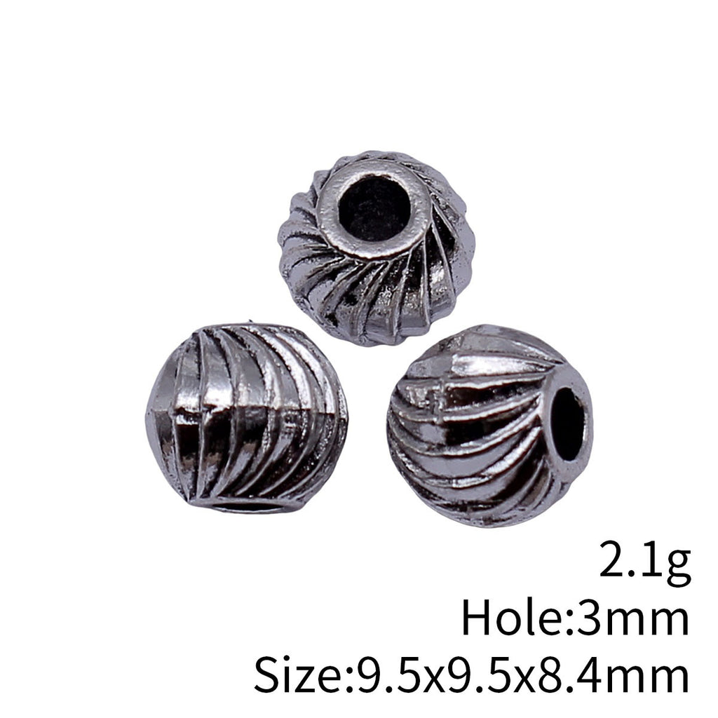 9.5x9.5x8.4mm 2.1g Antique Silver Zinc Alloy Spherical Geometric Pattern Loose Metal Beads for Bracelet Making