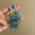 Blue Green Beaded Floral Drop Earrings Fashion Jewelry view 6