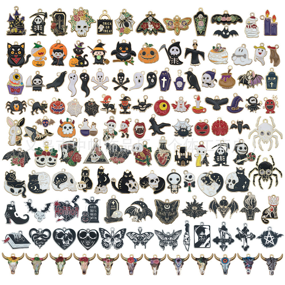 Enamel Zinc Alloy Ghost Skull Bat Charm Pendant for DIY Halloween Earrings Keychain