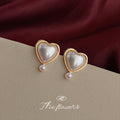 Gold Heart Pearl Stud Drop Earrings Small Pearl Base view 2