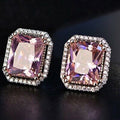 Pink Rectangular Halo Stud Earrings Rose Gold Tone view 2