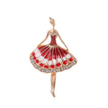 Red Gold Tone Ballet Dancer Crystal Enamel Two Designs Metal Brooch Pin view 1