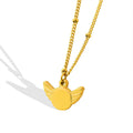 Gold Winged Round Disc Pendant Necklace Beaded Cable Chain view 5