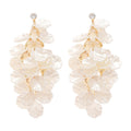 Long White Shell Like Cluster Drop Earrings With Gold Tone Links view 5