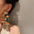 Colorful Floral Fabric and Beaded Dangle Earrings Fashion Jewelry Accessories view 4