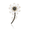 White Marquise Petal Flower Brooch With Black Crystal Stem view 4