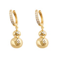 Gold-Tone Pavé CZ Huggie Hoop Gourd Drop Earrings Pair view 5