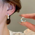 White Enamel C Hoop Stud Earrings with Multicolor Dots view 2