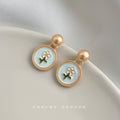 Gold Ball Post Mint Enamel Daisy Disc Drop Earrings view 4