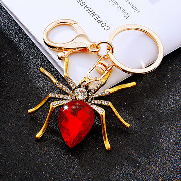 Faceted Gem Spider Keychains in Royal Blue and Red Color Options