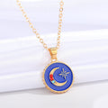 Gold Tone Crescent Moon and Star Medallion Necklaces in Three Colors view 5