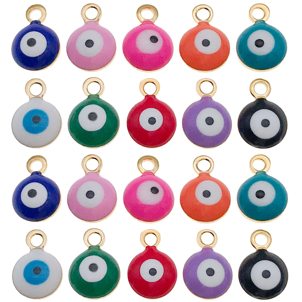 Gold Stainless Steel Round Turkish Evil Eye Charm Pendant for DIY Earrings Necklace Jewelry