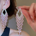 Crystal Diamond Frame Fringe Stud Earrings in Three Colors view 3