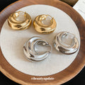 Sculptural Folded Metal Huggie Earrings in Silver and Gold Tone view 3