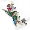 Colorful Enamel Bird Brooch Rhinestone Branch Gold Tone Metal view 3