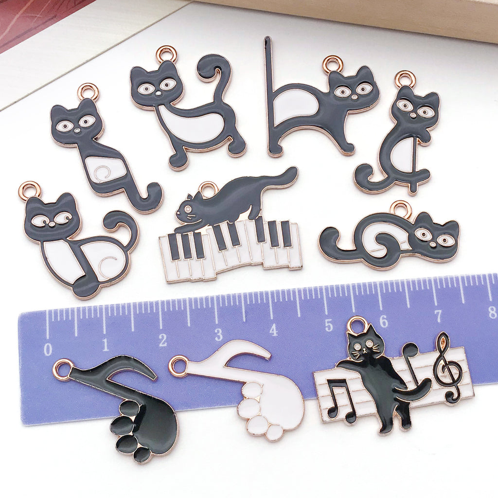 Zinc Alloy Black Cat Piano Music Note charm pendant for DIY necklace phone chain