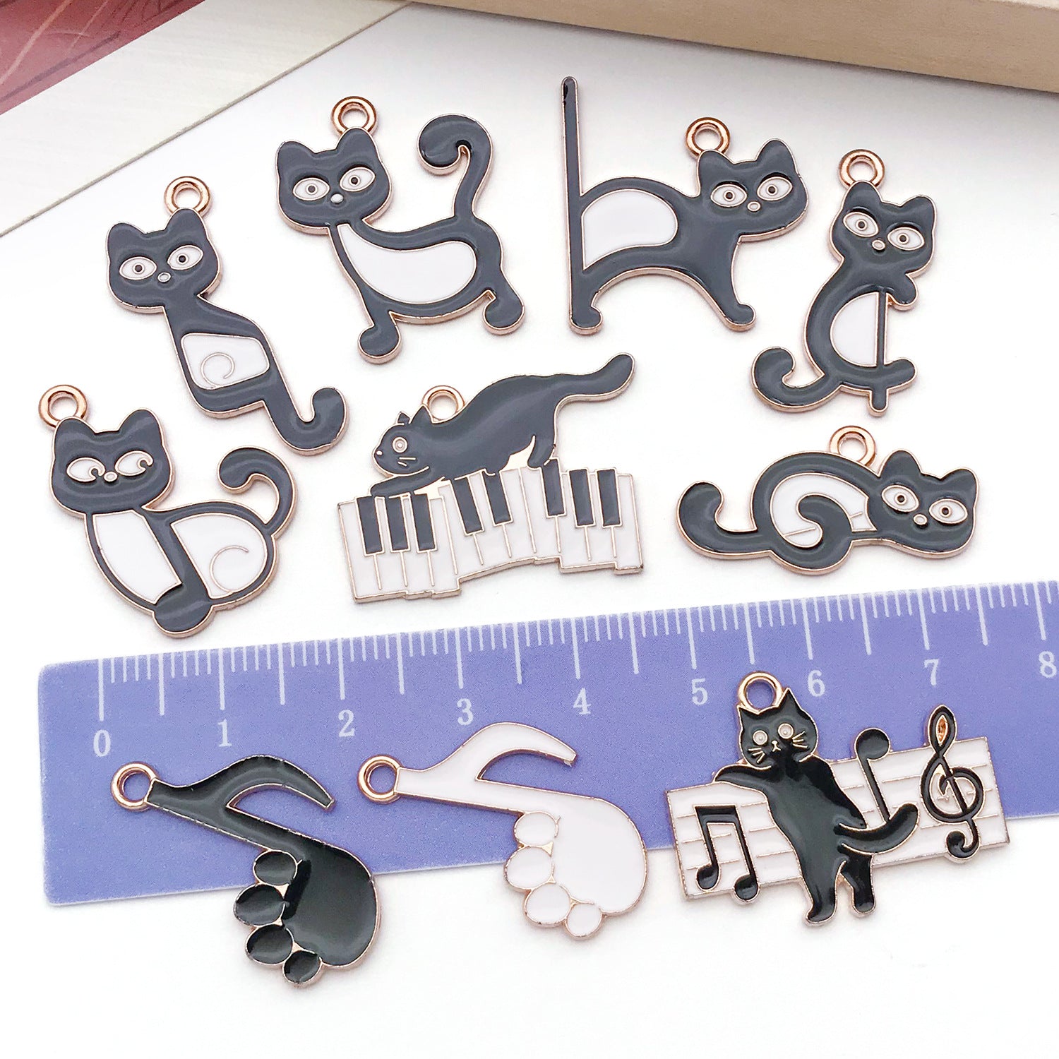 Zinc Alloy Black Cat Piano Music Note charm pendant for DIY necklace phone chain