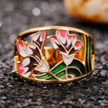 Gold Enamel Floral Tulip Openwork Band Ring Sizes 6-10 view 4