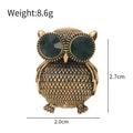 Green Gold Tone Owl Crystal Two Designs Metal Brooch Pin view 2