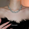 Rectangular Crystal Fringe Statement Necklace Fashion Jewelry view 3