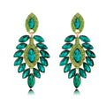 Aqua Green Green Marquise Leaf Geometric Crystal Five Designs Metal Dangle Earrings view 9