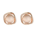 Rose Gold Tone Square Pink Cat Eye Clear Halo Stud Earrings view 5