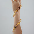 Gold Long Chain Necklace Metal Ovals Tortoiseshell Resin Rings view 2
