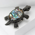 Abalone Shell Turtle Brooch in Detailed Metal and Crystal Design view 3