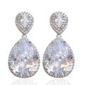 Clear Teardrop Double Halo Drop Earrings With Clear Stone Accents view 4